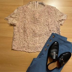 Zara Lace and Embroidered Blush Pink Top size medium